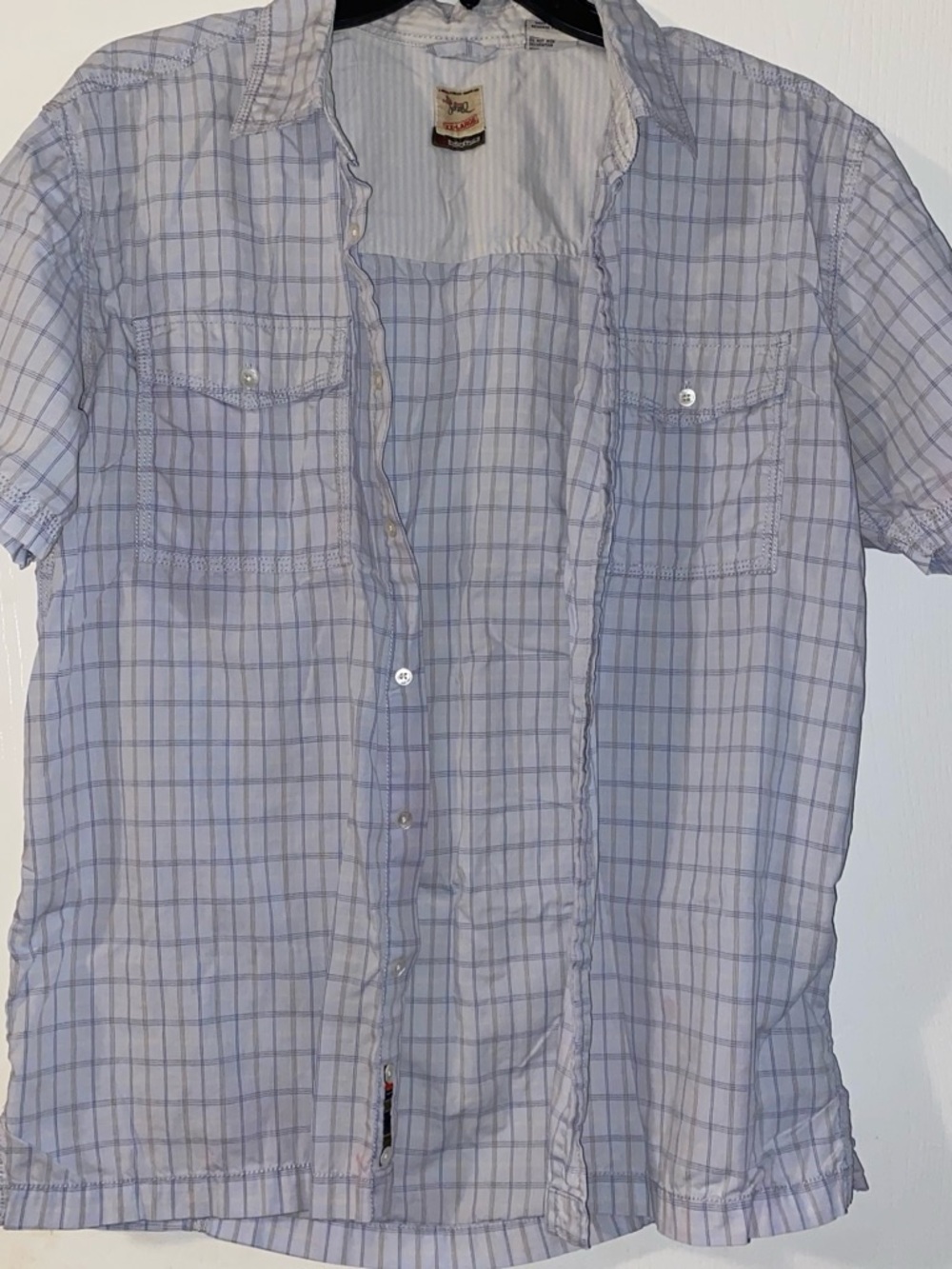 Triple Five Soul Light Blue and White Plaid Short-Sleeve Button-Down Shirt